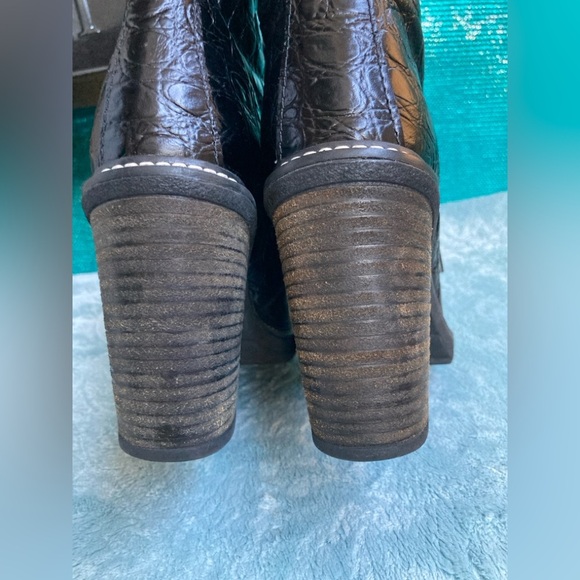 Diesel Leather Hiker Tekny Bootie Black Faux Croc Block Heel Womens - Picture 7 of 9